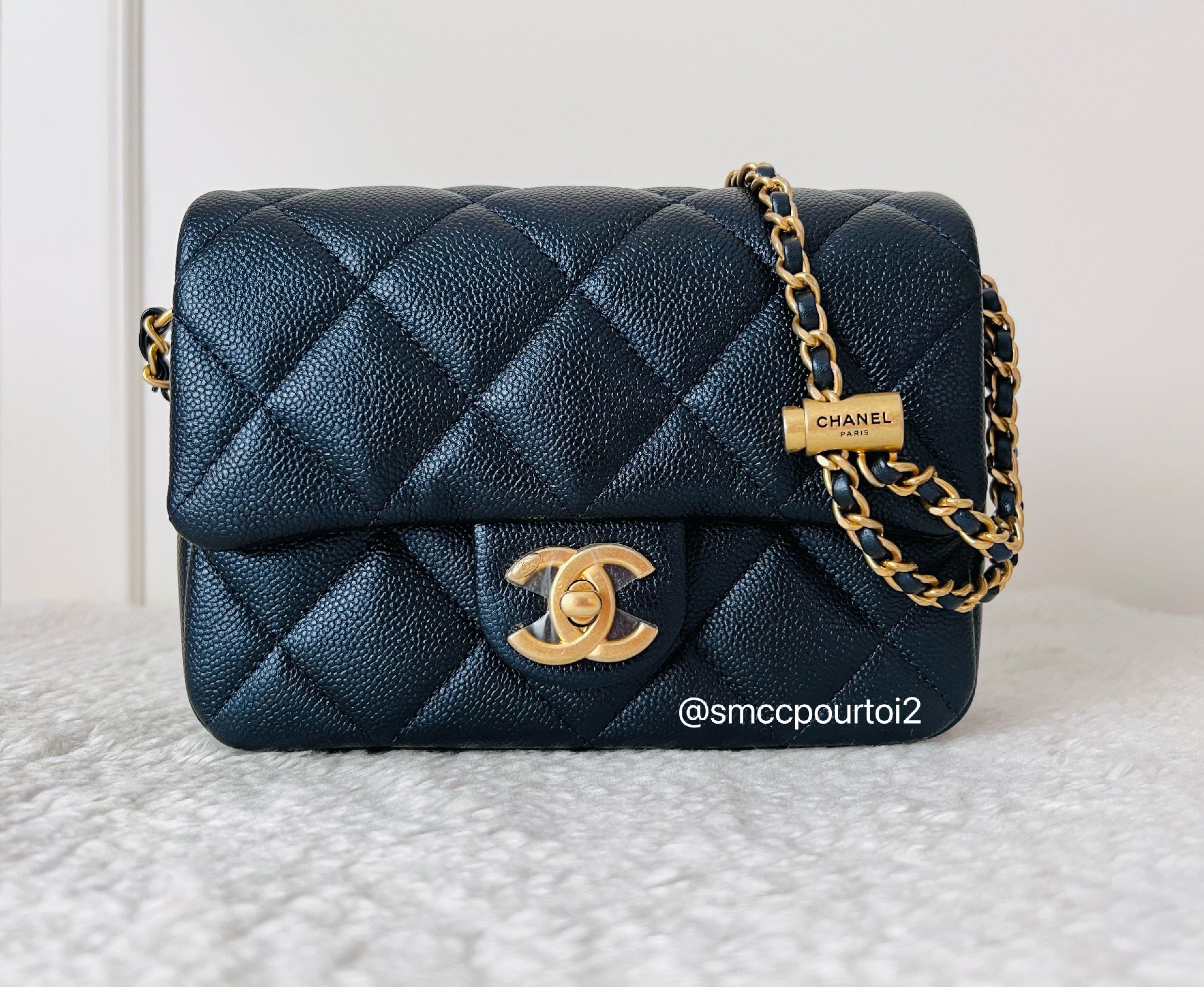 Authentic Chanel 21K Iridescent Black Caviar Camera Bag Gold Hardware With  Adjustable Chain