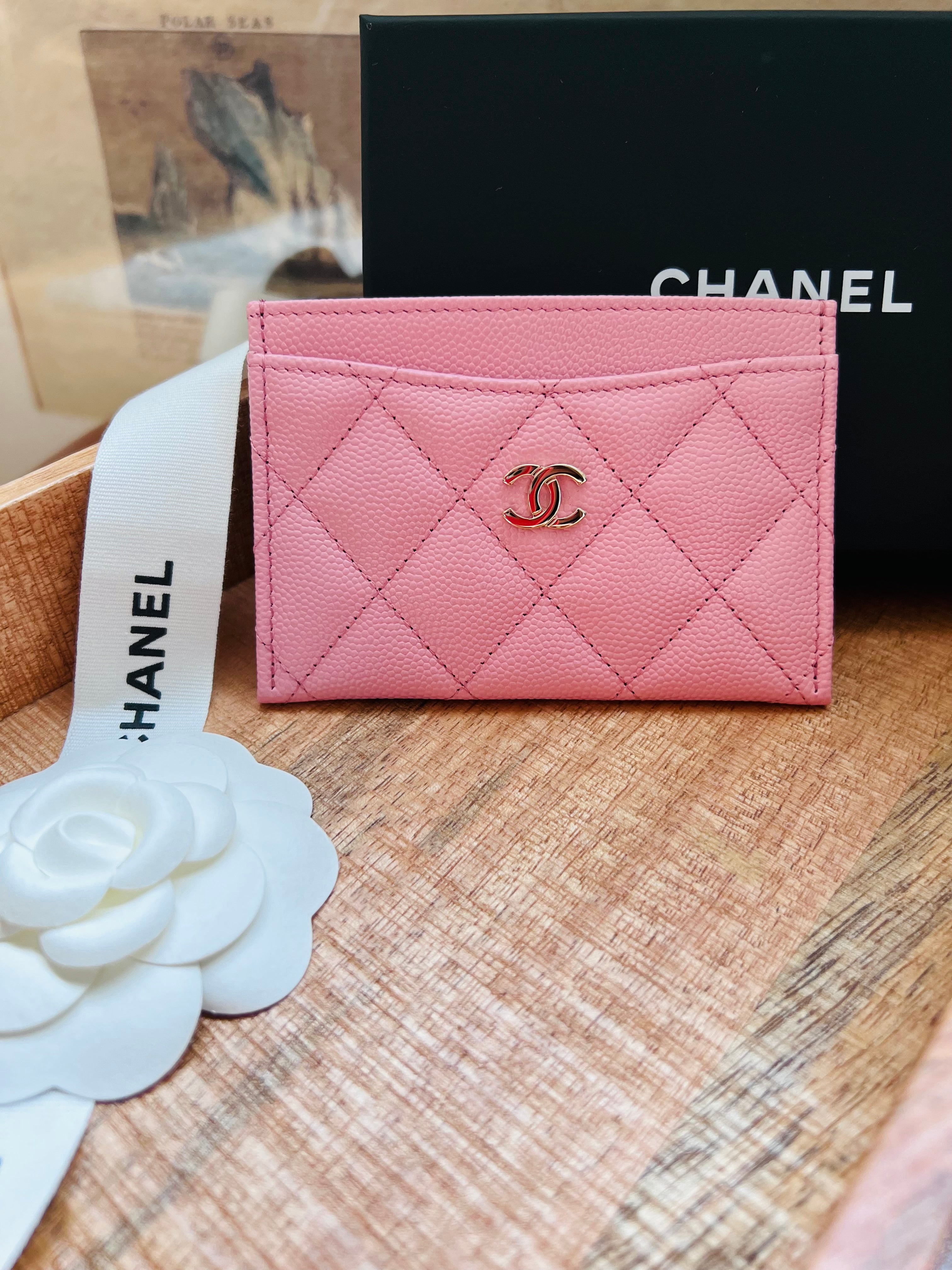 chanel pink card case wallet
